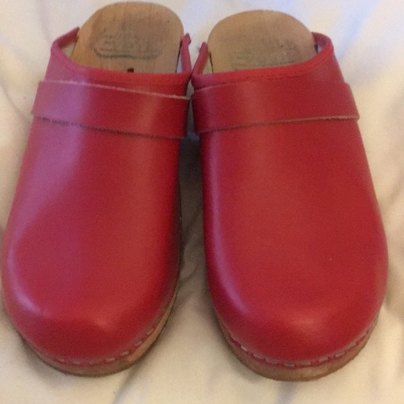 Haga Shoes Swedish Red Leather And Wooden Clogs 366 Poshmark